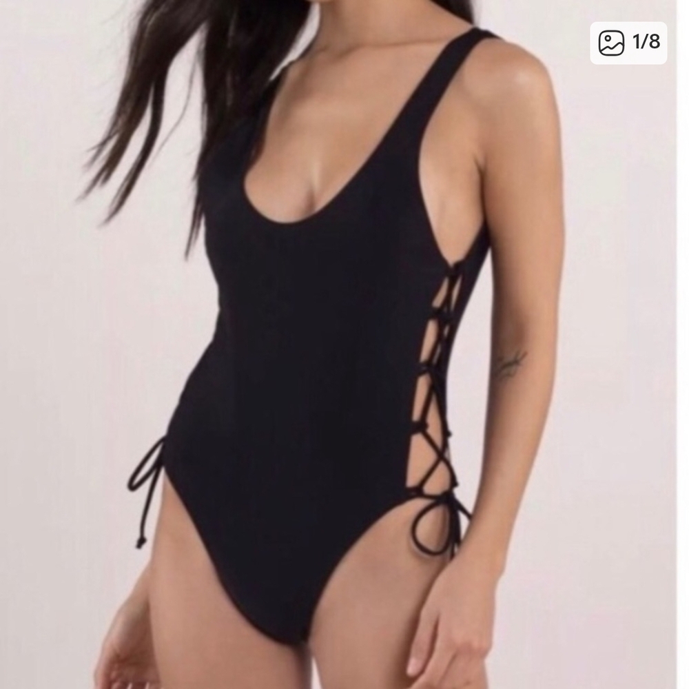 Black One-Piece Swimsuit with Side Lace-Up